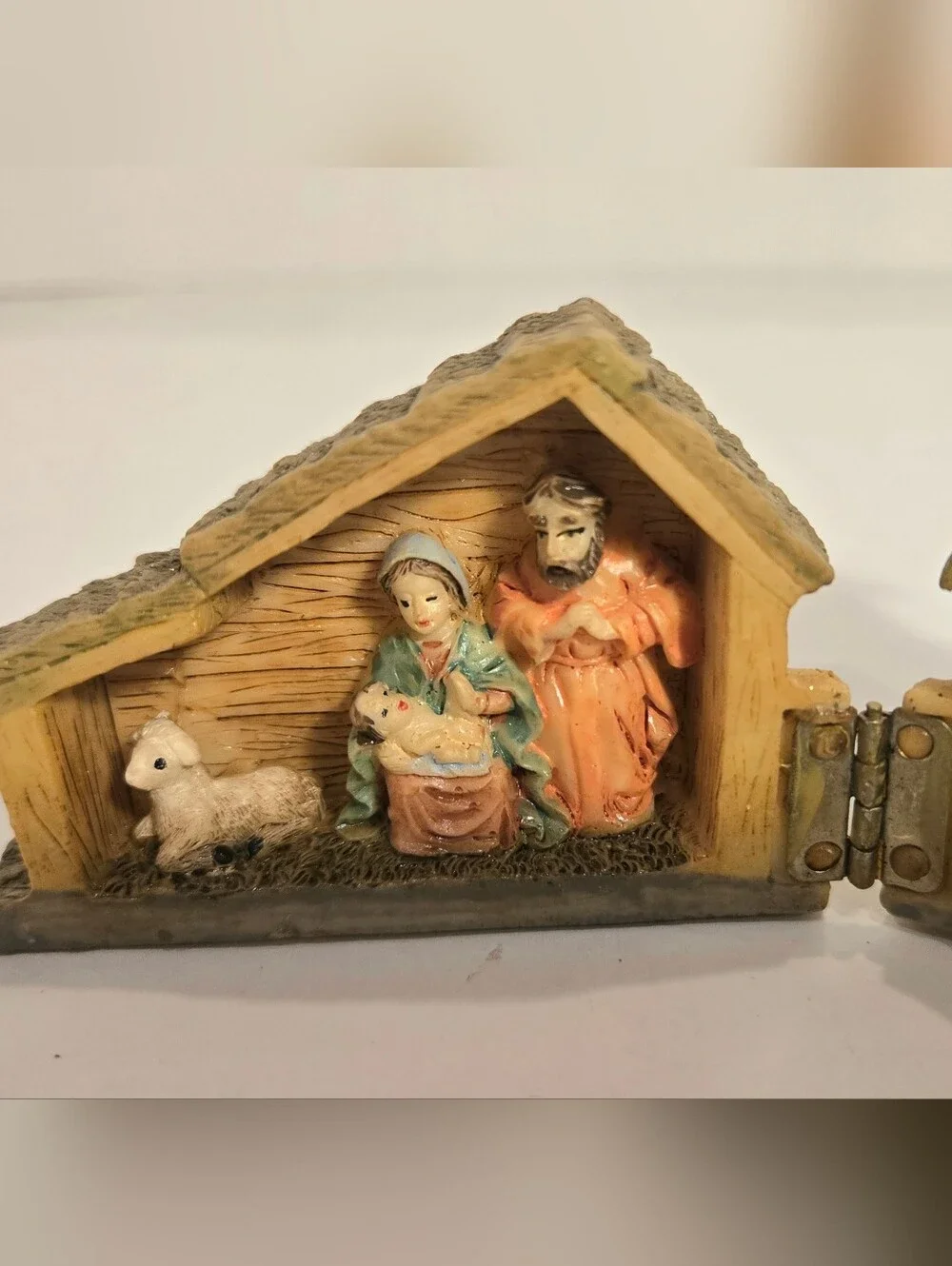 Vintage Resin Christmas Nativity Scene Small Folding Hinged Manger Holy Family